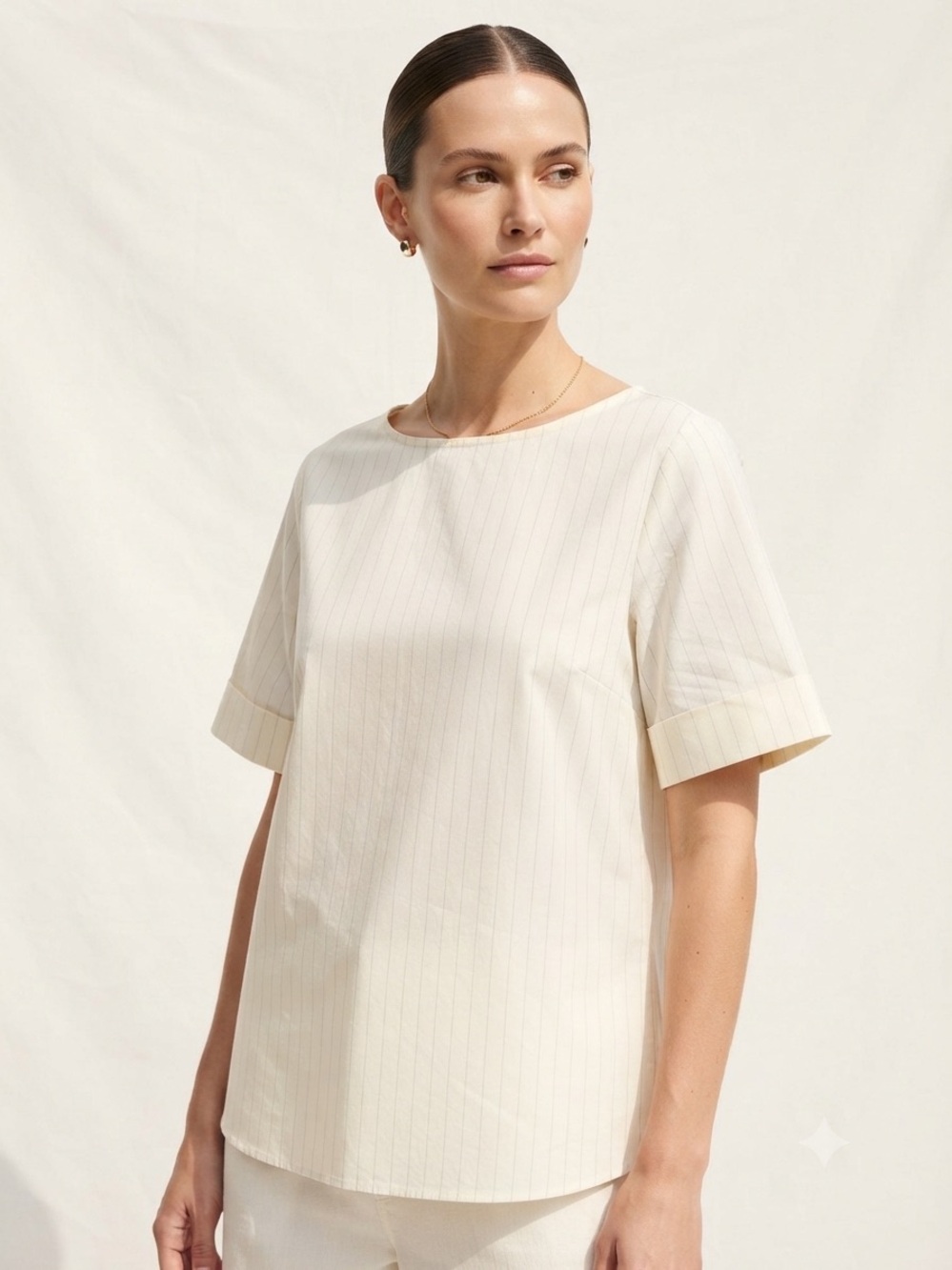 COS Cream Pinstripe Short Sleeve Tee Size 8 0075